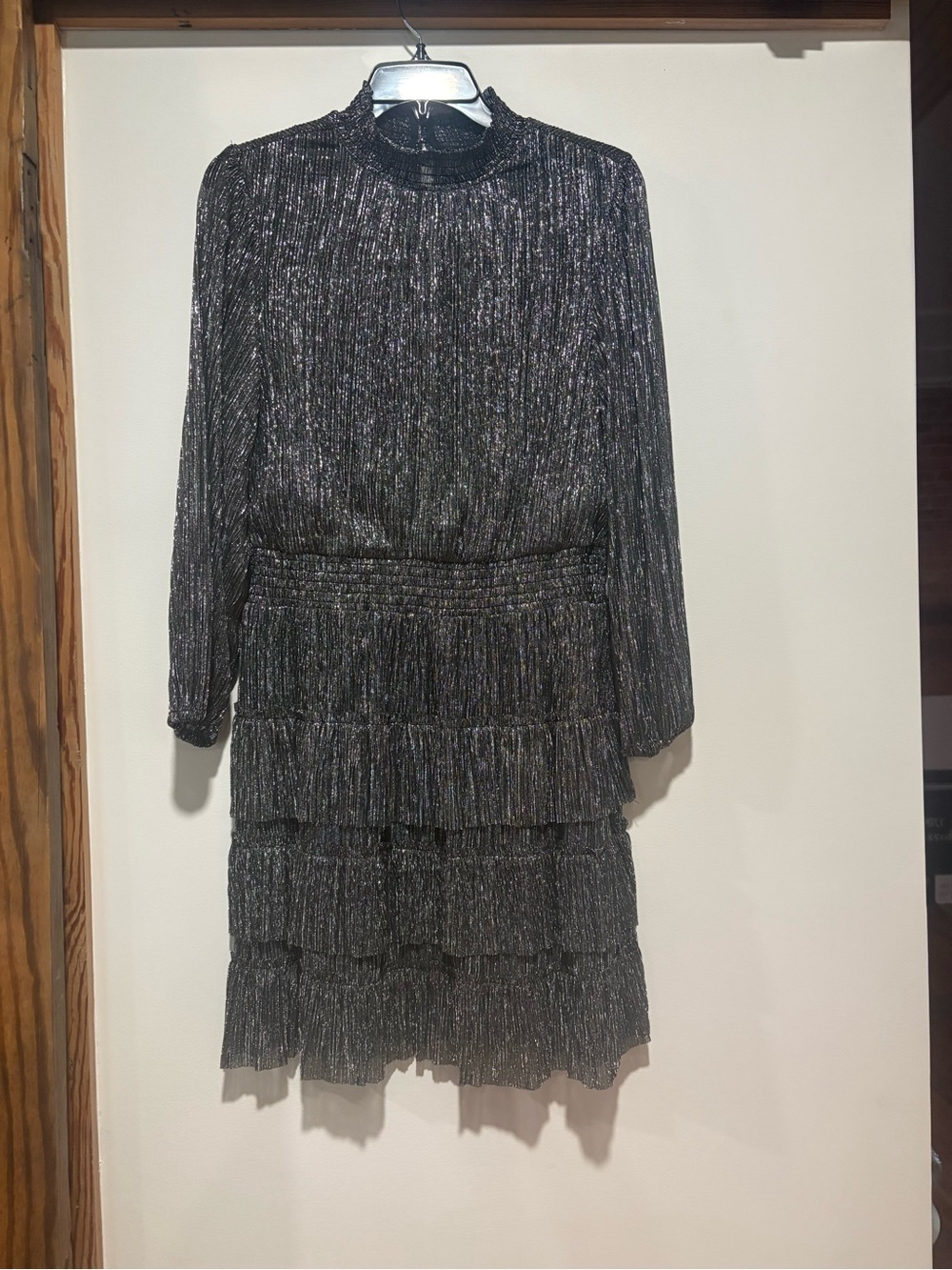 MSK Black Metallic Long-Sleeve Tiered Dress